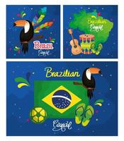 conjunto de cartaz carnaval brasil com decoração vetor