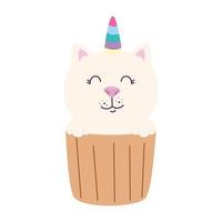 cupcake de ícone de fantasia de unicórnio de gato fofo vetor