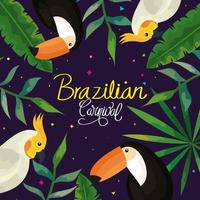 pôster do carnaval brasileiro com papagaios e tucanos vetor