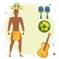 dançarino exótico com ícones tradicionais do brasil vetor