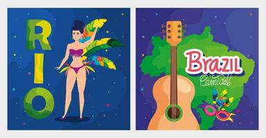 conjunto de cartaz carnaval brasil com decoração vetor