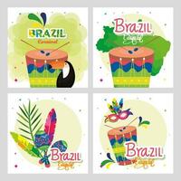 conjunto de cartaz carnaval brasil com decoração vetor