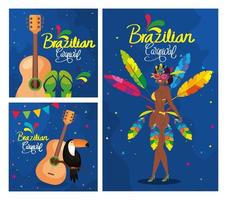 conjunto de cartaz carnaval brasil com decoração vetor