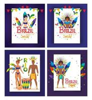 conjunto de cartaz carnaval brasil com decoração vetor