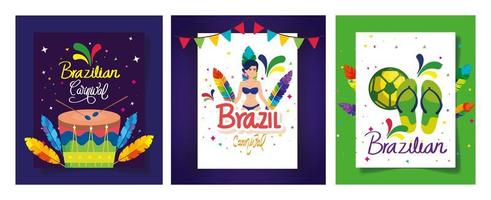 conjunto de cartaz carnaval brasil com decoração vetor