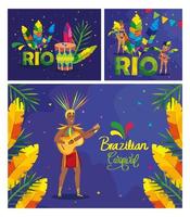 conjunto pôster do carnaval do brasil com decoração vetor