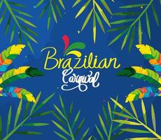 pôster do carnaval brasileiro com folhas tropicais vetor