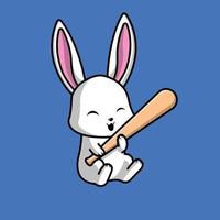 Ilustração em vetor desenho animado coelho fofo segurando taco de beisebol