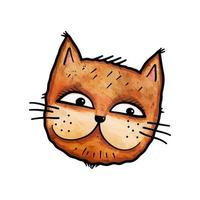 rabiscos engraçados com cara de gato em aquarela vetor