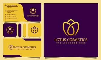 ouro beleza lótus cosméticos luxo logotipos design ilustração vetorial com linha de arte estilo vintage, moderno modelo de cartão de negócios vetor