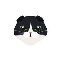 cara de ícone isolado de gato preto e branco vetor