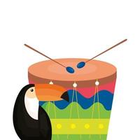 animal tucano exótico com ícone isolado de tambor vetor