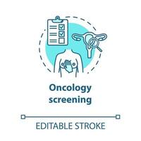 ícone do conceito de triagem de oncologia. prevenção do câncer de mama e colo do útero. doenças femininas. ilustração de linha fina de ideia de saúde de mulheres. desenho de cor rgb de contorno isolado de vetor. curso editável vetor