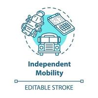 ícone do conceito de mobilidade independente. cadeira de rodas para portadores de necessidades especiais. ilustração de linha fina de ideia de ambiente inclusivo. desenho de cor rgb de contorno isolado vetor. curso editável vetor