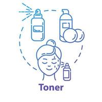 toner, limpador de pele, ícone de conceito de produto de beleza para cuidados com o rosto. tonificação da pele, ilustração de linha fina de ideia de procedimento cosmético. desenho de cor rgb de contorno isolado vetor. curso editável vetor