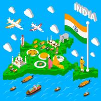 Cartaz isométrico turístico do mapa de India vetor
