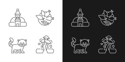 turismo em ícones lineares nepal definidos para o modo claro e escuro vetor