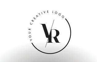 Design de logotipo de carta com serifa vr com corte cruzado criativo. vetor