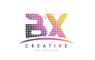 Design do logotipo da letra bx bx com pontos magenta e swoosh vetor