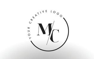 design de logotipo de carta com serifa mc com corte interseccionado criativo. vetor