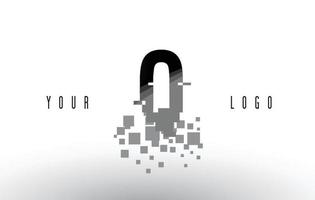 logotipo q pixel letter com quadrados pretos digitais quebrados vetor
