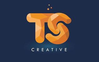 carta ts com logotipo de triângulos de origami. design criativo origami amarelo laranja. vetor