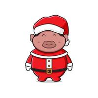 menino bonito vestindo fantasia de papai noel cumprimentando feliz natal e feliz ano novo cartoon doodle cartão ilustração de fundo vetor