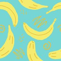 fatias de bananas e rabiscos padrão sem emenda de vetor. desenhado à mão. ilustração para papel de parede, papel de embrulho, têxteis, plano de fundo. fruta amarela suculenta de verão vetor