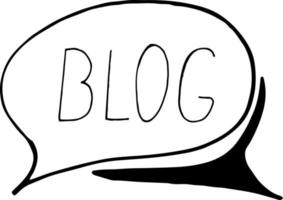 nuvem de discursos e ícone da rotulação do blog, adesivo. esboço estilo de doodle desenhado de mão. , minimalismo, monocromático. conversa, comunicação, bate-papo símbolo blogging vetor