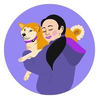 ilustração de menina com cachorro shiba inu vetor