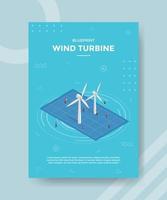 conceito de projeto de turbina eólica para banner e flyer de modelo com estilo isométrico vetor