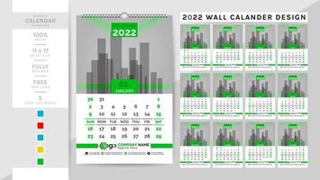 calendário de parede e modelo de agenda de planejador para o ano de 2022. este calendário elegante e criativo é uma obrigação para sua casa e escritório. 2 cores de tema, preto e outros. a semana de 12 páginas começa no domingo. vetor