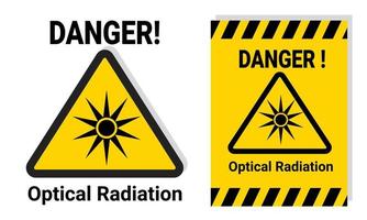Sinal de advertência de perigo de radiação óptica para segurança do trabalho ou do laboratório com etiqueta adesiva amarela para impressão para notificação. ilustração vetorial de ícone de perigo vetor