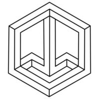hexágono geométrico. elemento de design abstrato. ciência ou conceito de construção. contorno preto objeto de vetor 3d. figura de ilusão de ótica. forma impossível.