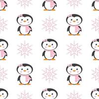 padrão sem emenda de inverno bonito com personagens de desenhos animados de pinguim e neve. vetor