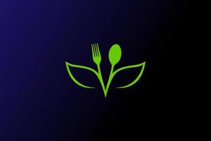 colher, garfo, planta, folha, flor, colheita, saudável, vegan food, logo design vector