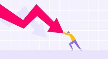 perda de recessão e conceito de falência de negócios. jovem adulto empurrou ilustração em vetor crise crise vermelha.