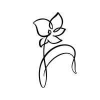 Mão de linha contínua desenho caligráfico vector flor conceito logotipo beleza. Elemento de design floral escandinavo Primavera no estilo minimalista. Preto e branco