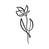 Mão de linha contínua desenho caligráfico vector flor conceito logotipo beleza. Elemento de design floral escandinavo Primavera no estilo minimalista. Preto e branco