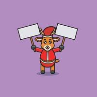 personagem de veado de Papai Noel de bebê fofo com dois banner em branco. personagem, mascote, ícone e design bonito. vetor