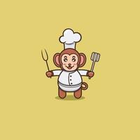 chef de macaco bebê fofo. personagem, mascote, logotipo, desenho animado, ícone e design bonito. vetor