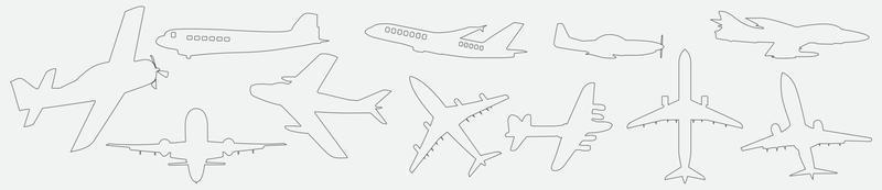 ícone de avião definido linha. estilo simples da aeronave. vetor de ícone de avião. símbolo de transporte de vôo. ilustração de viagens.