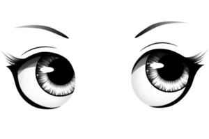 mão desenhada dos desenhos animados olhos de mulher com íris, sobrancelhas e cílios detalhados. ilustração vetorial de tipografia