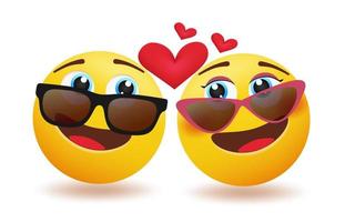 projeto de conceito de vetor de casal emoji. emoticon Personagem de amantes do inlove 3d com olhos se olhando usando óculos escuros para emoticons de emojis do dia dos namorados. ilustração vetorial.