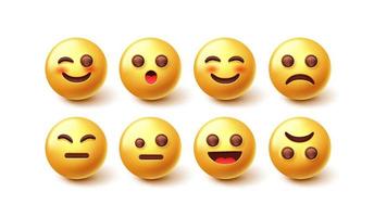 conjunto de vetores de caracteres emoji. emoticon design de personagens 3d na coleção de rosto feliz e triste isolada no fundo branco para a expressão gráfica de emojis. ilustração vetorial.