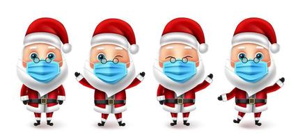 conjunto de vetores de personagens de Papai Noel. coleção de santa natal usando máscara facial para a campanha covid-19 para o novo design de elementos normais de natal. ilustração vetorial.