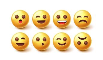 conjunto de vetores de caracteres emoji. Emoticon 3D na expressão facial feliz, triste e piscando bonita isolada no fundo branco para a coleção de design de emojis. ilustração vetorial.