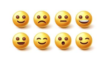 conjunto de vetores de caracteres emoji. emoticon amarelo coleção de rosto feliz, triste, divertido e bonito isolada no fundo branco para elementos de design gráfico. ilustração vetorial.