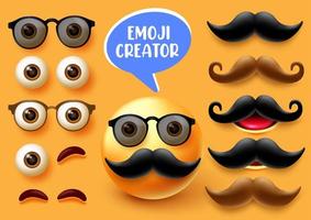 Conjunto de vetores de criador masculino emoji. emojis 3d man character kit com elementos de rosto como olhos, boca e bigode para design de coleção de expressão facial de emoticon. ilustração vetorial