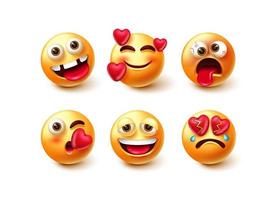 conjunto de caracteres do vetor emoji. emoticon 3d personagens com expressão de ícone de rosto louco, apaixonado, quebrado e estranho isolado no fundo branco para design de coleção de avatar. ilustração vetorial